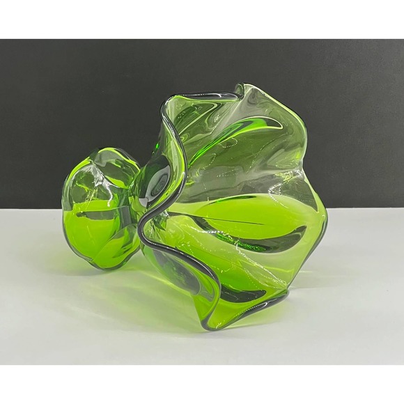 L E Smith Art Glass Compote Bowl Ruffled Emerald Green Simplicity Pattern - Picture 3 of 7